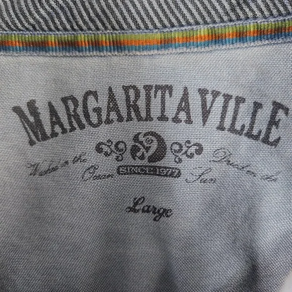 Margaritaville Mens Button Down Shirt Large Blue Roll Tab Long Sleeve Cotton L - Picture 4 of 11